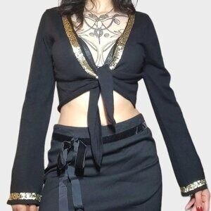 Y2K Black Cropped Silk/Wool Cardigan Sweater Top!